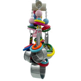 GILYGI Metallic Pots and Multicolored Ring Strings Toys, Pullable 5 Stainless Steel Cups and Wooden Ring Toys for Large and Extra Large Parrot Amazons Macaws African Greys Cockatoos Eclectus