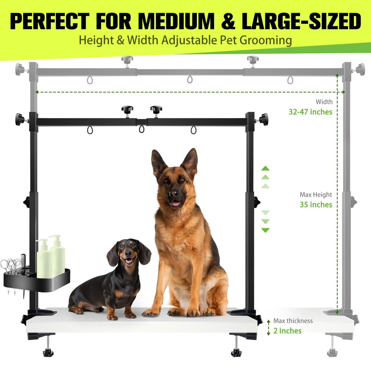Adjustable Dog Grooming Arm for Table,Dog Grooming Arm with Clamp,32-47 Width&35 Height,Dog Grooming Table for Small Dog,Dog Grooming Station for Home Use Nail Trimming&Drying(Hammock Included)