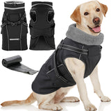 Doglay 2 in 1 Dog Coat with Harness Built-in, Waterproof Dog Winter Jacket with Pocket & Poop Bags, Reflective Adjustable Pet Winter Coat for Small, Medium, Large Dogs - Black, 3XL