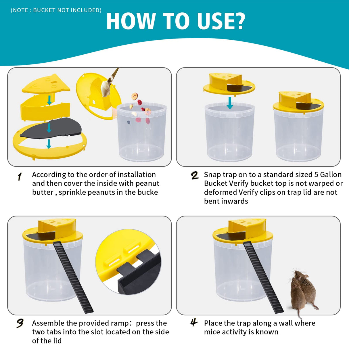 Bucket Mouse mice Rat Trap,Turnover & Slide Mouse mice Traps, Auto Reset, Indoor Outdoor Compatible 5 Gallon Bucket(2 Pack)