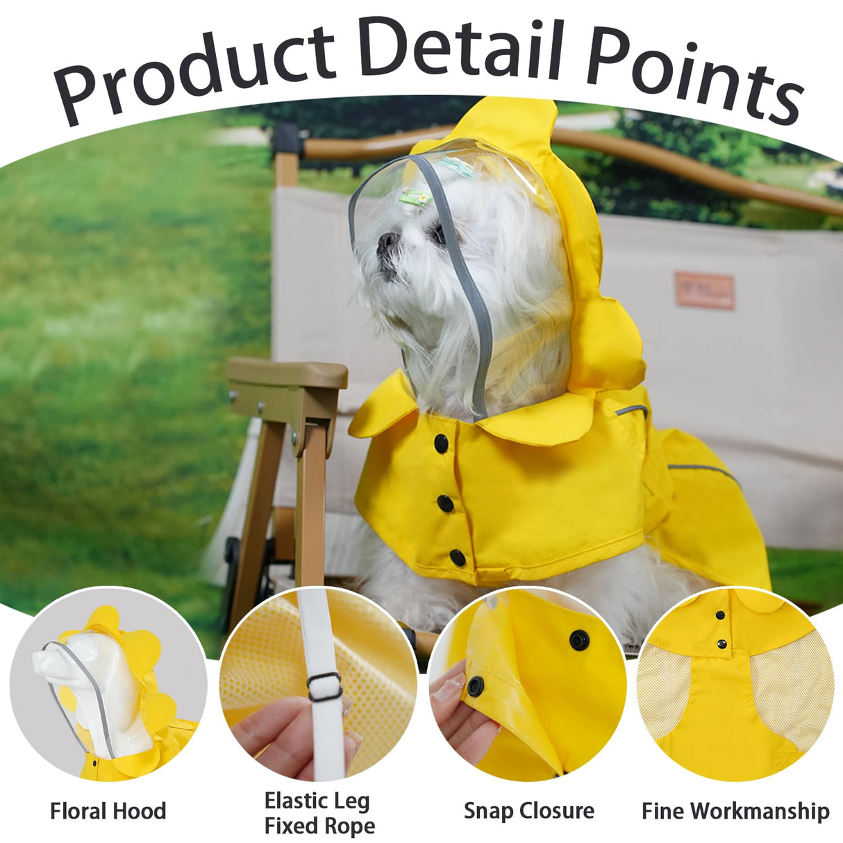 MAMORE Dog Raincoat, Waterproof Adjustable Floral Hooded Pet Poncho Reflective Dog Rain Jacket for Small Medium Large Dogs for Outdoor Walking Hiking (Yellow, Medium)