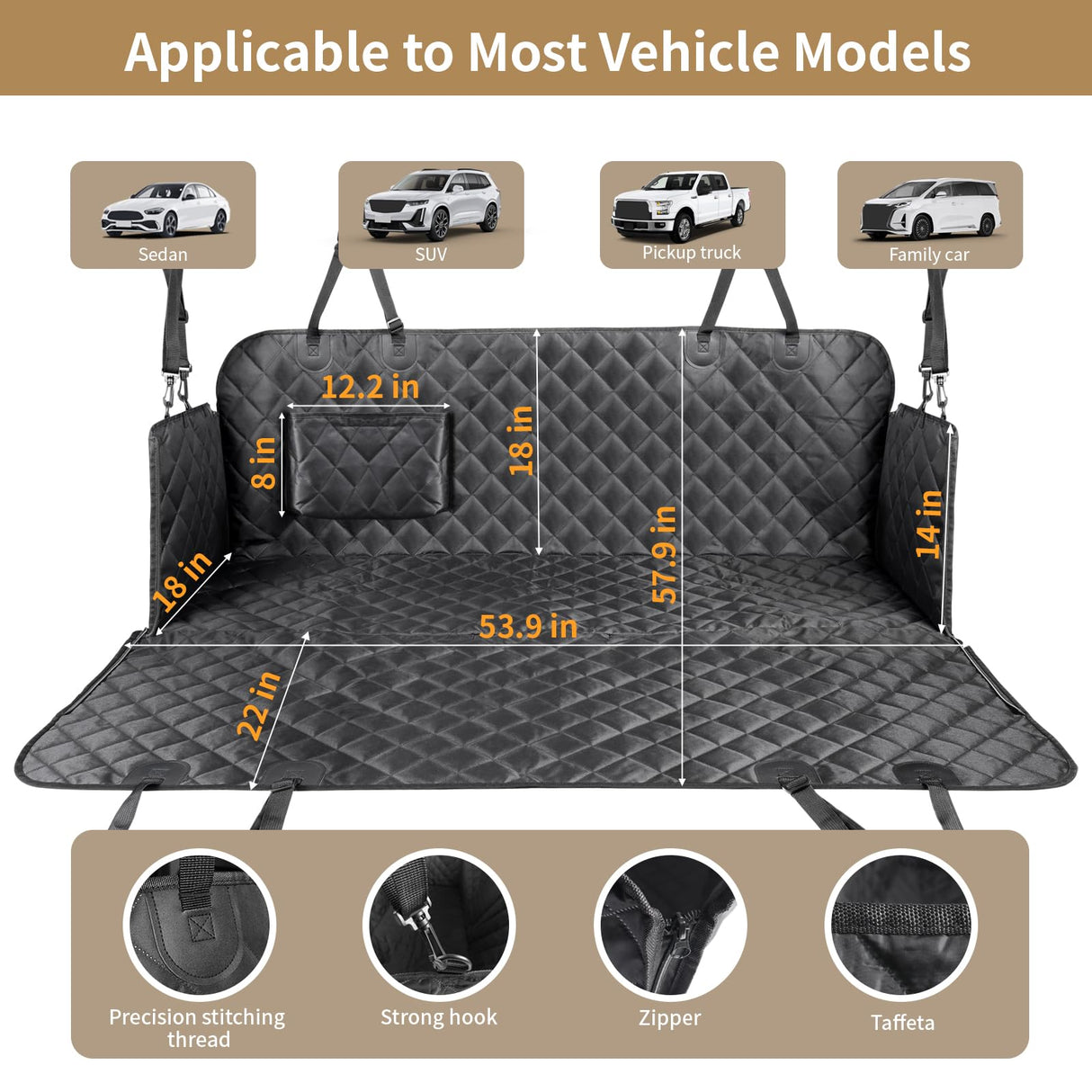 Viaviat Dog Car Seat Cover,Pets Back Seat Extender,600D Heavy Durable 100% Waterproof Scratchproof Soft Dogs Hammock, Nonslip Backseat Protector for Cars Trucks SUVs