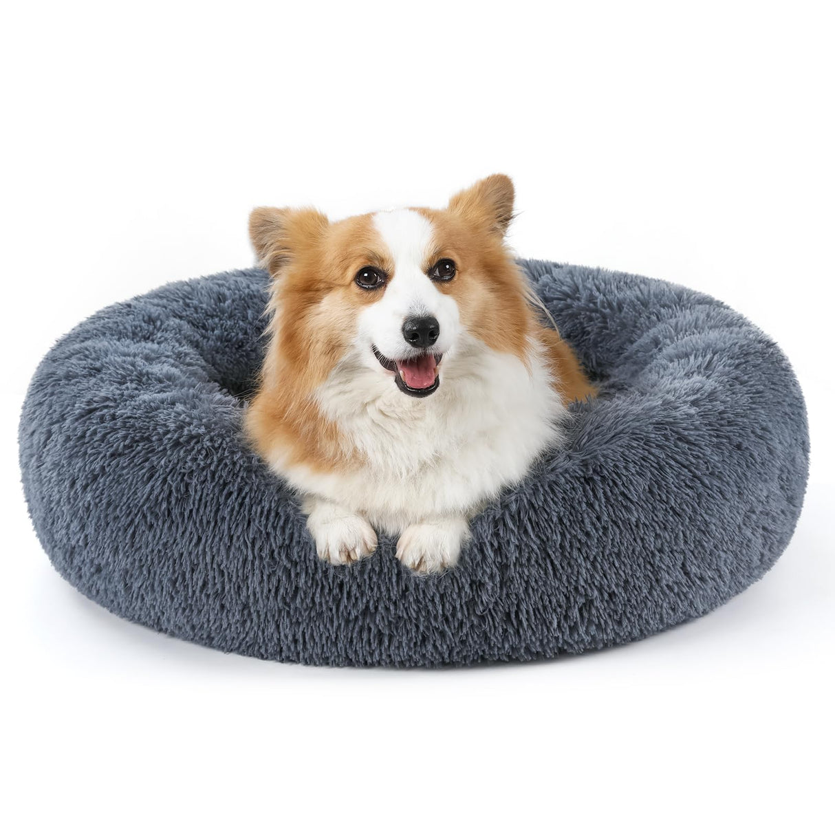 rabbitgoo Calming Dog Bed for Small Medium, 30 inches Pet Bed Machine Washable, Non-Slip Round Fluffy Plush Faux Fur Large Cat Cushion, Soft Donut Cuddler Cushion for Small Dogs, Dark Grey
