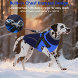 ASENKU Reflective Dog Coat with Built-in Harness, Windproof Fleece-Lined Dog Jacket for Small, Medium, Large Dogs, Warm Winter Vest with Turtleneck & Zipper (Navyblue M)