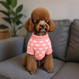 LIEVUIKEN Dog Sweater, Knitted Heart Pattern Puppy Sweaters for Small Medium Large Dogs, Girl Boy Winter Warm Soft Pet Clothes, Christmas Holiday New Year Pet Outfit Dog Apparel(Pink Hem, L)