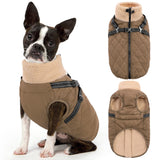 Queenmore Dog Winter Jacket, Dog Coats for Large Dogs, Warm Cozy Pet Jacket Winter with Harness Built in, Waterproof Pet Snow Jacket, Thick Fleece Lining Snowsuit for Large Dogs, Brown L
