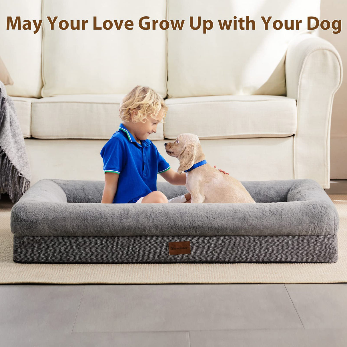 BFPETHOME XL Extra Orthopedic Dog Bed for Large Dogs – Washable Couch-Style Pet Bed with Supportive Bolster Sides, Removable Waterproof Cover, Non-Slip Bottom, Comfortable Dog Bed for Better Sleeping