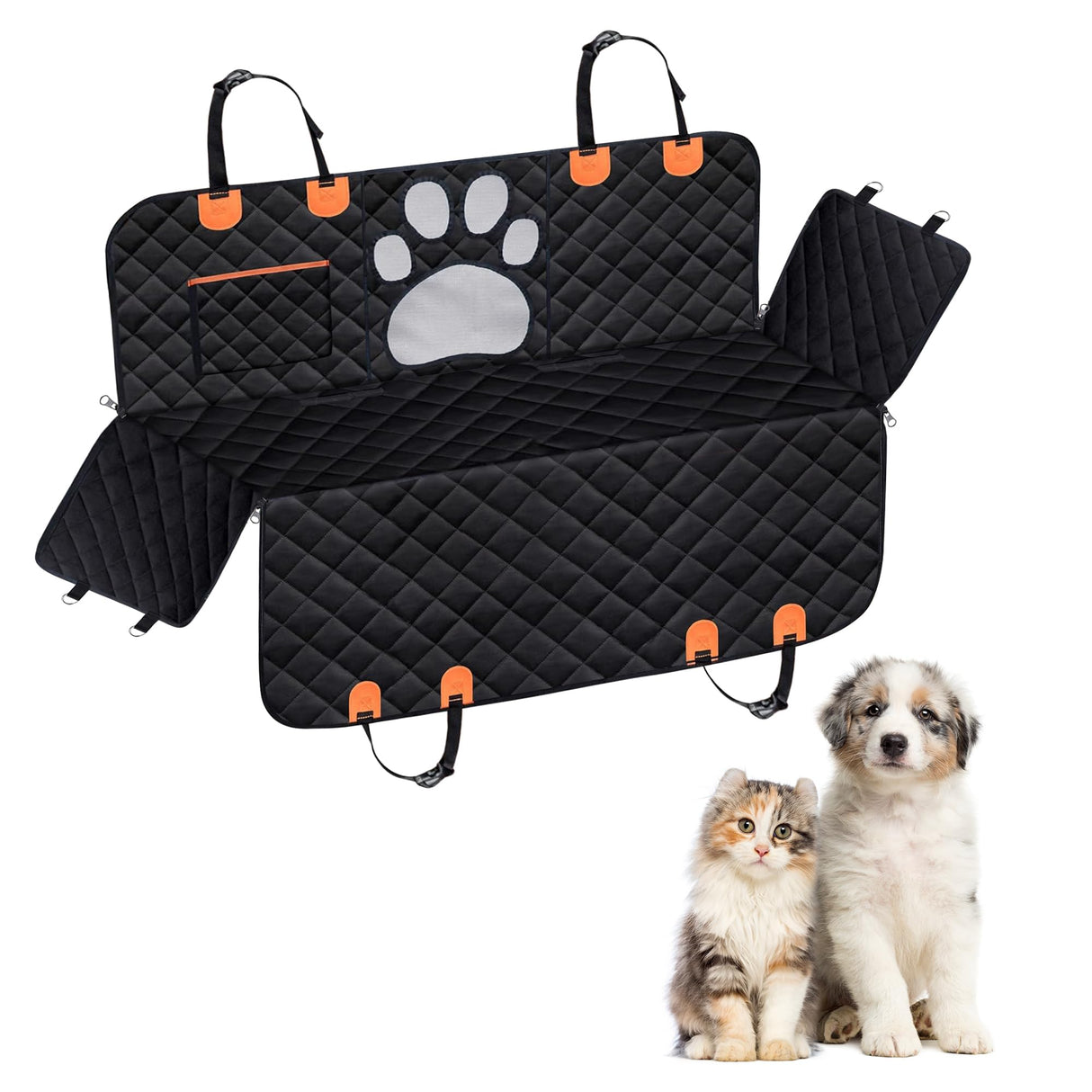 Dog Car Seat Cover For Back Seat, 100% Waterproof Hammock & Back Seat Protector 137*147 cm (54*58 in), Heavy Duty 600D Oxford, Non-Slip, Scratchproof, Easy to Clean, Universal Fit for Cars,