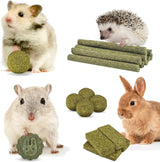 ERKOON 50Pcs Bunny Chew Toys, 100% Natural Timothy Hay Biscuit&Treats Sticks, Chew Toy for Teeth for Rabbit Chinchilla Guinea Pig Hamster Gerbil Squirrel, 17oz