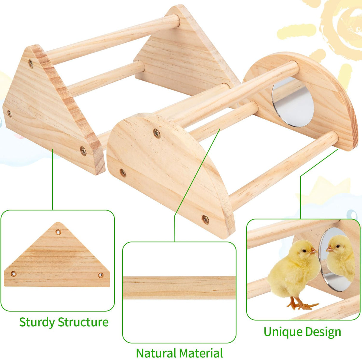 Chicken Perch Stand, 2PCS Pine Chicken Roosting Bars for coop and brooder, Training Perch Chick Fun Toys for Baby Chicks, Parakeets, Parrots