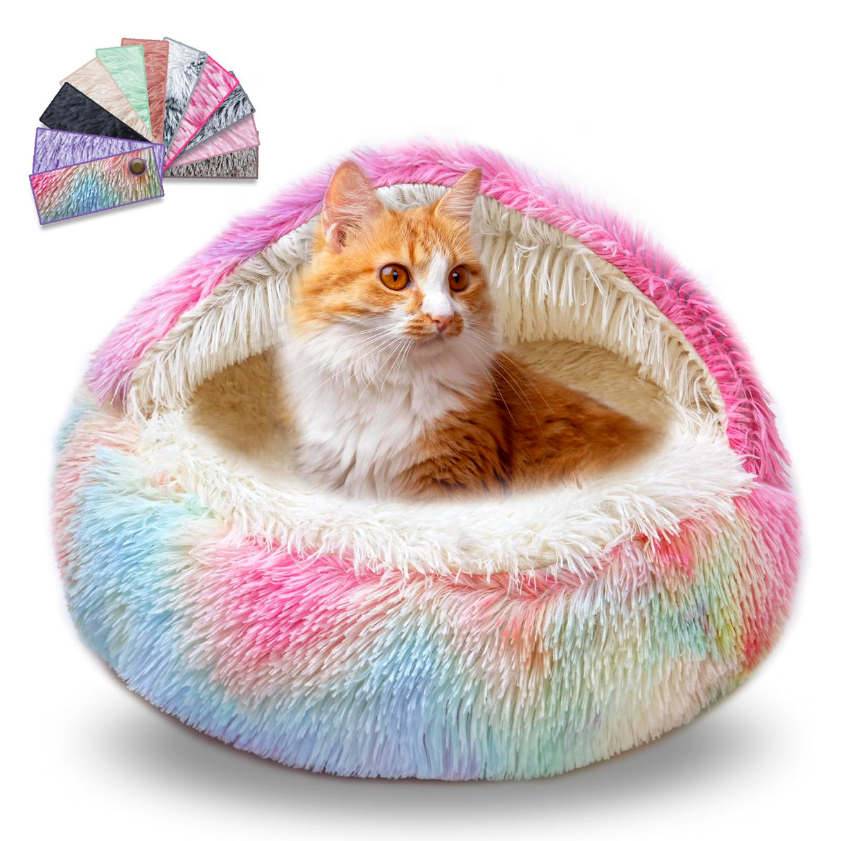 Dazzle Calming Dog & Cat Cave Bed with Washable, Anti-Slip Faux Fur Cover, Comfortable Warming Pet Bed for Small Medium Pets (24 * 24 inch)
