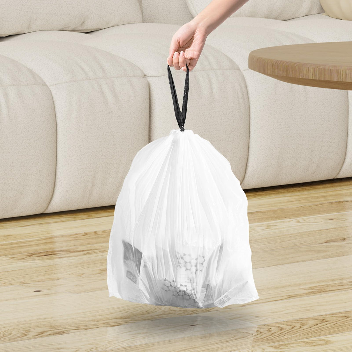 120 Counts 1.6 Gallon Mini Drawstring Trash Bags, Small Garbage Bags, Code a fit 4.5-8 Liter, 1.2-2 Gal, White Trash Bin Liners for Home Office Kitchen Bathroom Bedroom