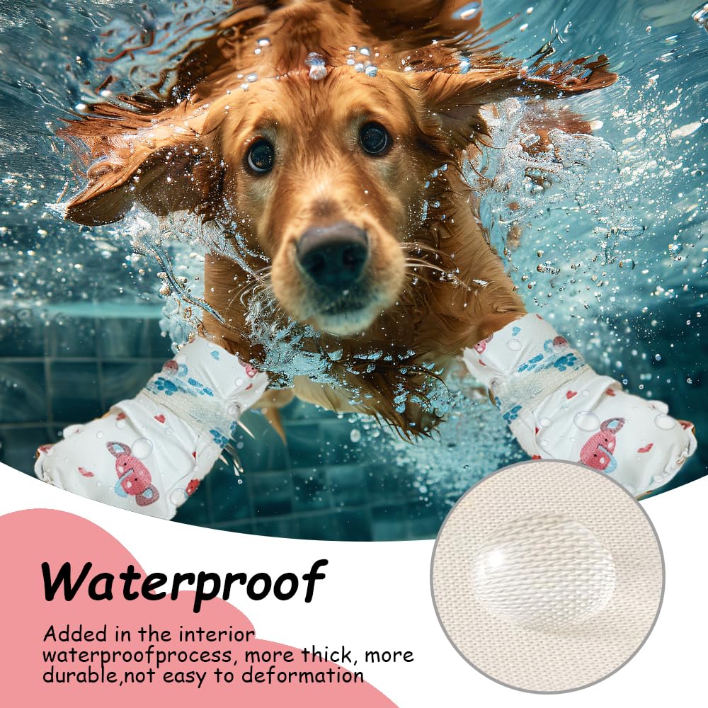 Disposable Dog Booties for Dogs Cats Paw Protector,Waterproof and Breathable with Adjustable Bandage,32Pcs Pet Booties for Small Medium Large Dogs Indoor & Outdoor Use(L,Paw Width:2.57~3.15inches)