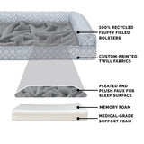 Furhaven Cozy Memory Foam Dog Bed for Large/Medium Dogs w/ Removable Bolsters & Washable Cover, For Dogs Up to 55 lbs - Plush & Diamond Print Nest Top Sofa - Gray, Large