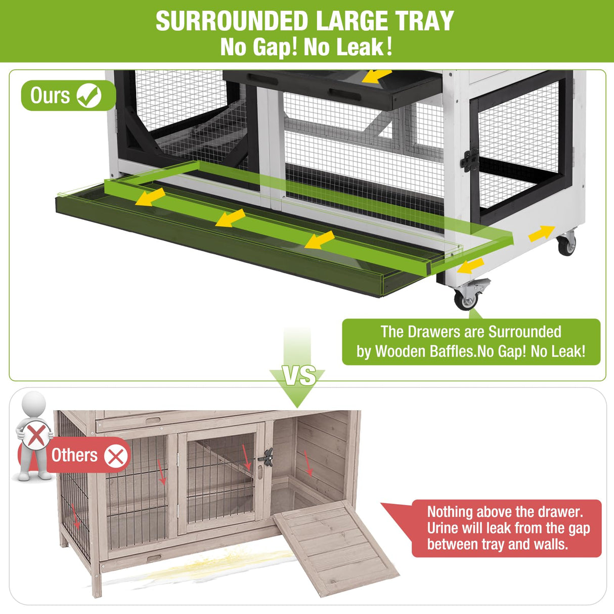 GUTINNEEN Rabbit Hutch Indoor Rabbit Cage with Wheels Outdoor Bunny House 2 Story Guinea Pig Cage with Leakproof Tarp Roof (White)