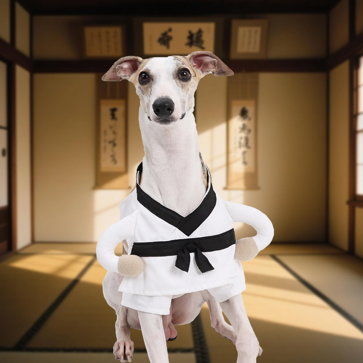 ETIAL Martial Arts Pet Costume for Halloween - Karate Uniform with Adjustable Self-Adhesive Strap for Dogs & Cats - Funny Animal Costume Easy On/Off M