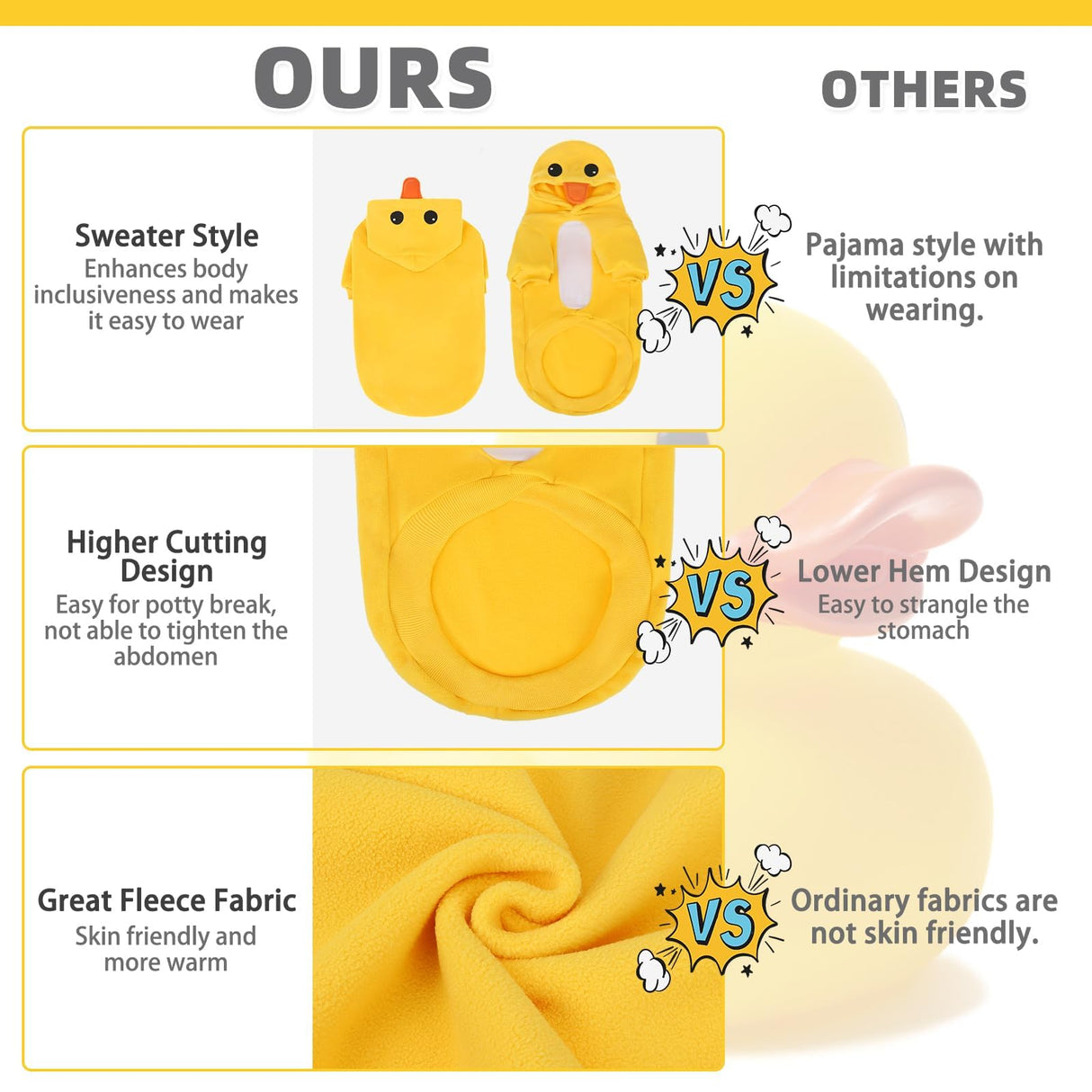 KOOLTAIL Dog Duck Costume Clothes, Funny Dog Outfits Fleece Sweater Hoodie, Pet Cute Halloween Cosplay Cold Weather Coats with Leash Hole for Small Medium Large Dogs Pug Pitbull Corgi Puppy, Yellow SM