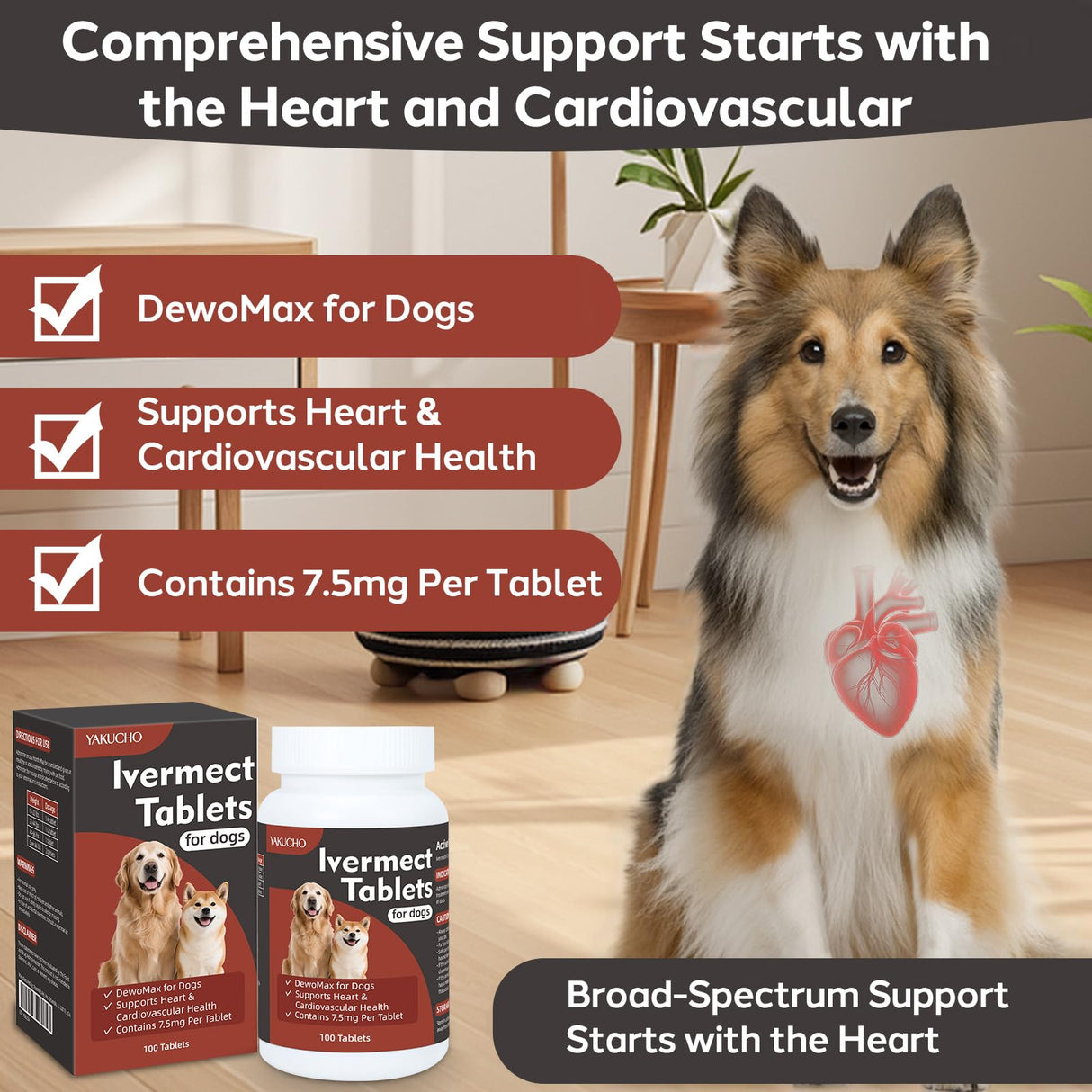 Young Heart for Dogs, lvermect Tablets for Dog – Hawthorn Prevention for Dogs, Heart Health, Circulatory & Cardiovascular System – 7.5 mg, 100 Tablets