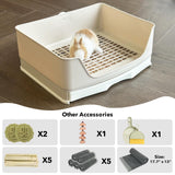RUBYHOME Oversize Rabbit Litter Box with Drawer, Corner Toilet Box with Grate Potty Trainer, Bigger Pet Pan for Adult Guinea Pigs, Chinchilla, Ferret, Galesaur, Small Animals, 16.9 inch Long (White)
