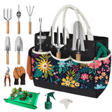 22Pcs Gardening Tools Set for Women Heavy Duty Garden Hand Tool Kit Garden Gifts for Mothers Day Mom Beginner Gardening Accessories with Tote Bag/Shovel/Repotting Mat/Plant Labels/Gloves-Black