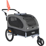VEVOR Dog Bike Trailer, Supports up to 88 lbs, 2-in-1 Pet Stroller Cart Bicycle Carrier, Easy Folding Cart Frame with Quick Release Wheels, Universal Bicycle Coupler, Reflectors, Flag, Black/Gray
