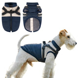 COOHAMS Dog Winter Coat for Small & Medium Dogs, Waterproof Dog Coat with Harness, Puppies Windproof Puppy Puffer Jacket, Snowsuit for Dachshund, Frenchie, Corgi (Classic Blue,XL)
