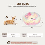 Warmrest Donut Dog Bed Medium Size Dog, Round Cat Beds for Small Medium Dogs and Cats with Washable Fluffy Faux Fur, Cute Comfort Pet Bed with Anti-Slip Bottom, Rainbow, 30"