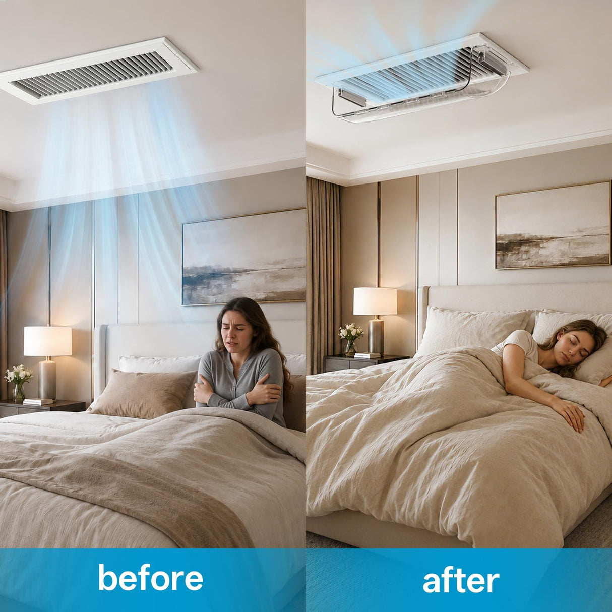 Wea&Hea 2 Pack Magnetic Air Vent Deflector, 9"-15.5" Adjustable Vent Cover with Optimized Ferrite Magnets for Ceiling/Floor/Wall Registers - Clear Heat/AC Deflector for Under Furniture & Home Comfort