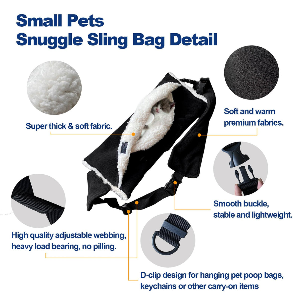 Adjustable Fluffy Bearded Dragon Sling Carrier Bag, Reptile Carrier with Leash Harness Lizard Cage Accessories for Small Animal, Ferrets, Squirrel, Hamsters,Parrot (Black)