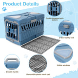 Pet Carrier for Cats & Small Dogs, Foldable & Durable Hard Cat Carrier Plastic, 2-Door 360° Ventilation Clear Top Pet Travel Kennel Crate for Longer Traveling Upto 22Lbs (22.0" L x 13.0" W x 14.6" H)