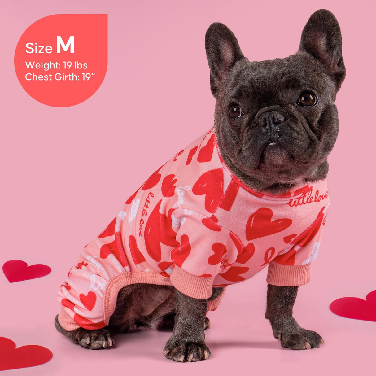 KYEESE Valentine's Day Dog Pajamas, Lightweight Heart Print Dog Onesie, Soft Stretchy Pjs for Doggie & Cat, Cute Festival Dogs Pajamas for Small Dogs, Pink, Small