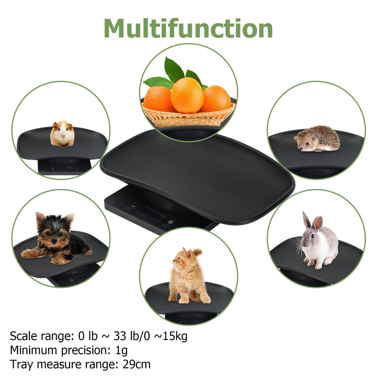 Digital Small Animals Scales for Weighing with Tape Measure, Puppy Whelping Scale Weigh Your Kitten, Rabbit with High Precision (Black Pet Scale&Tape)