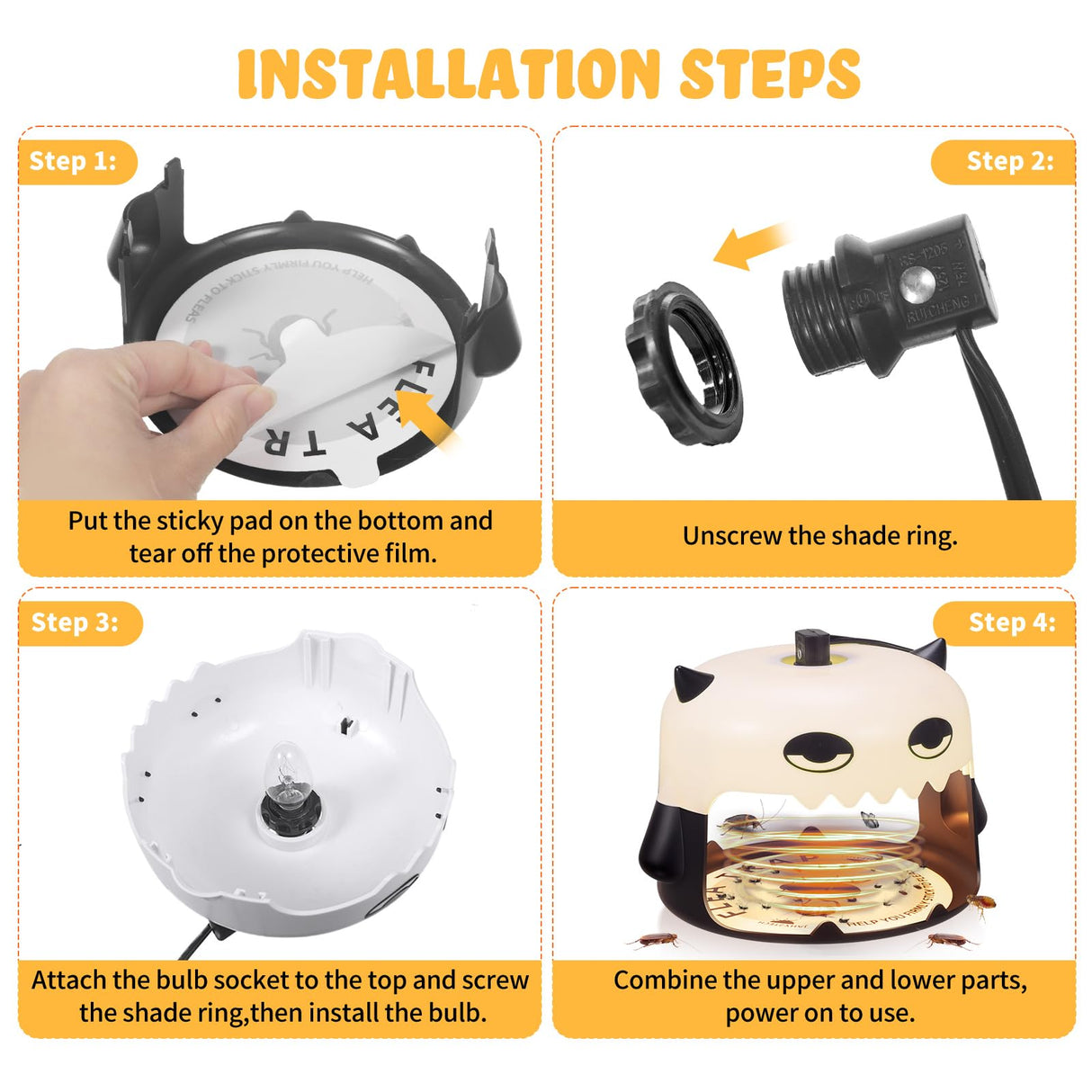 2024 Flea Traps for Inside Your Home, 2 Pack Monster Flea Killer with Sticky Discs & Bulbs, Professional Pest Control Trapper for House, Safe Flea Lights Insect Catcher Bed Bug Trap for Kids & Pets