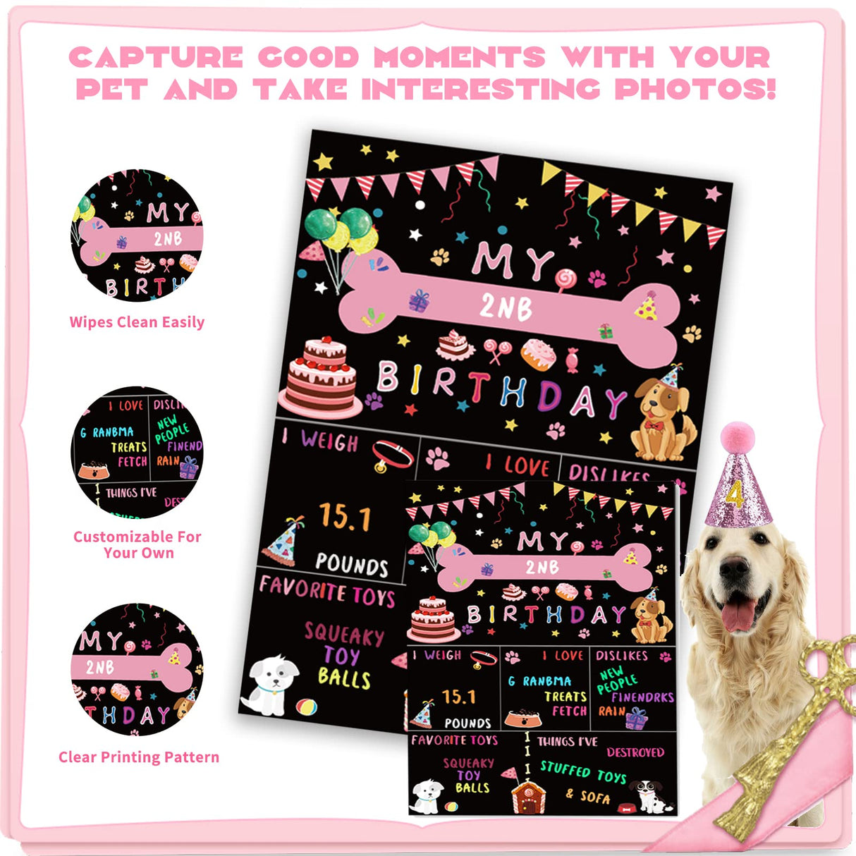 Dog Party Supplies Decorations - Cute Bandana, Let's Pawty Banner, Cake Topper, Hat, Pink Bowtie, Tutu Skirt, Paw Balloon for Birthday Celebration