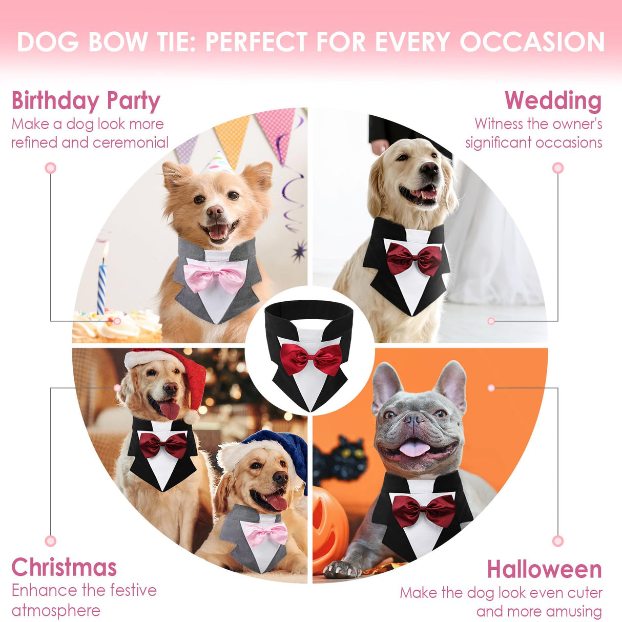 AOFITEE Formal Dog Tuxedo, Large Dog Wedding Bandana Collar with Bow Tie, Adjustable Birthday Costume Valentines Outfits, Bowtie for Large Party Tux Wedding Outfit, Black L