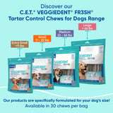 Virbac CET Veggiedent FR3SH Tartar Control Chews for Large Dogs Over 66 Pounds, Plant-Based Formula, 30 Count Bag