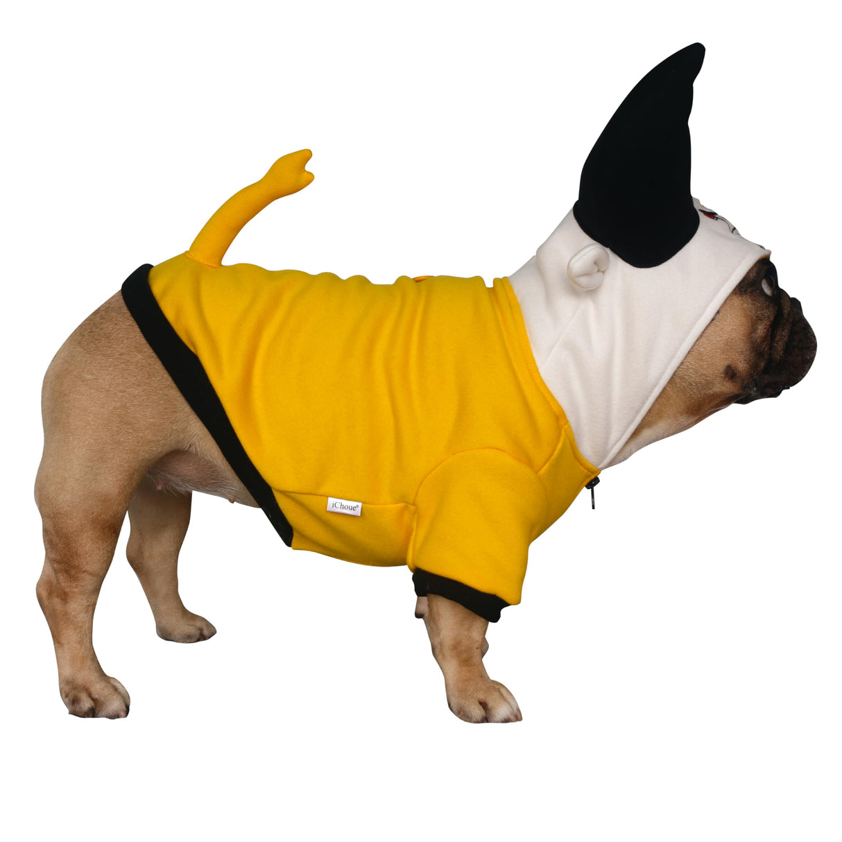 iChoue Buffalo Horn Dog Halloween Costumes Winter Coats Clothes Hoodies for French English Bulldogs, Pugs, Keep Your Dogs Warm and Stylish. Add Fun to Your pet’s Wardrobe - Yellow Black, Small