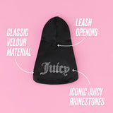 Juicy Couture Bling Velour Pet Hoodie - Black - M/L (7-12 lbs.) - Pet Hoodies for Small Dogs or Cats