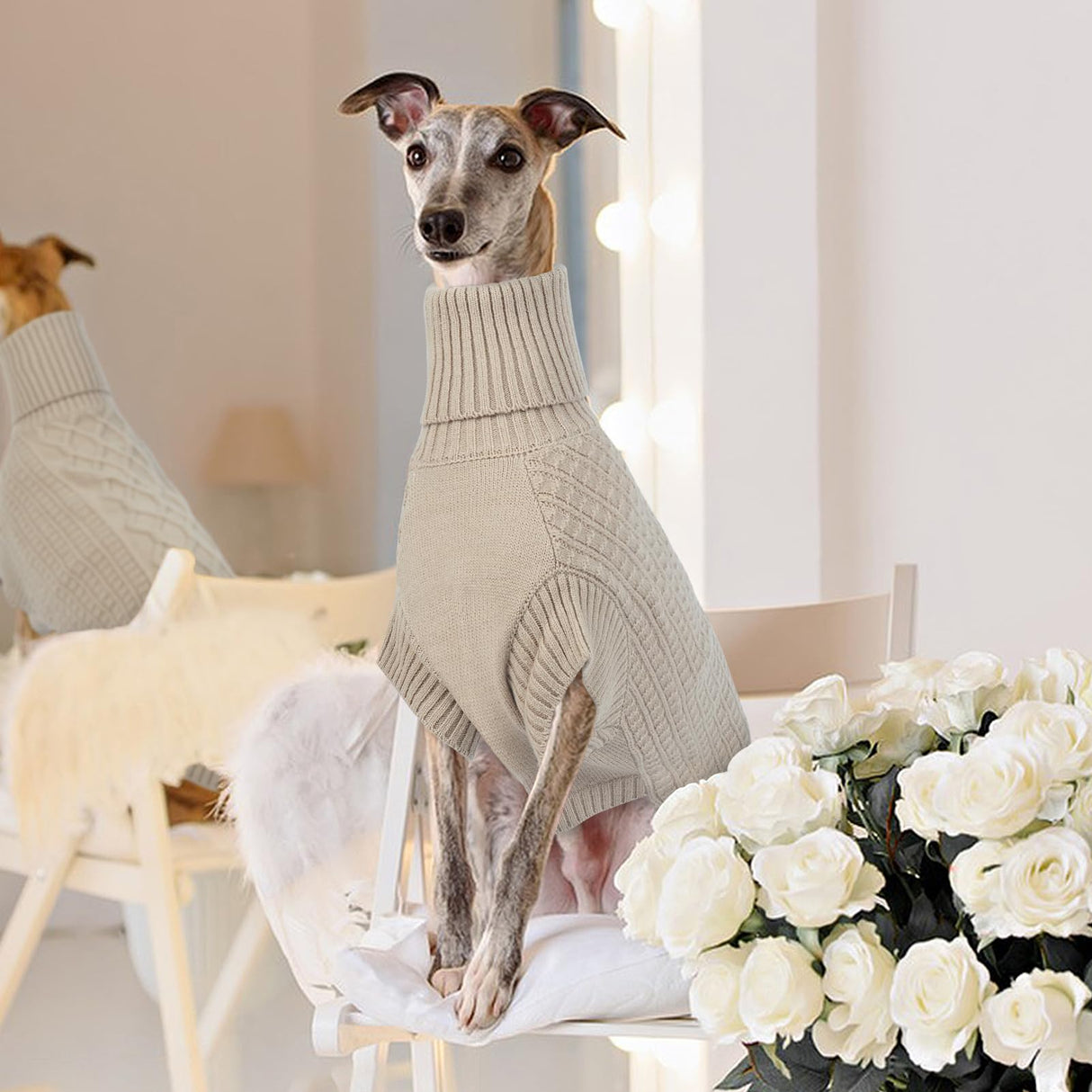 Dog Sweaters for Medium Dogs Girl Boy, Pet Thermal Knitted Turtleneck Medium Dog Sweater for Dogs Pets Winter Clothes Outfits, Greyhound, Apricot M