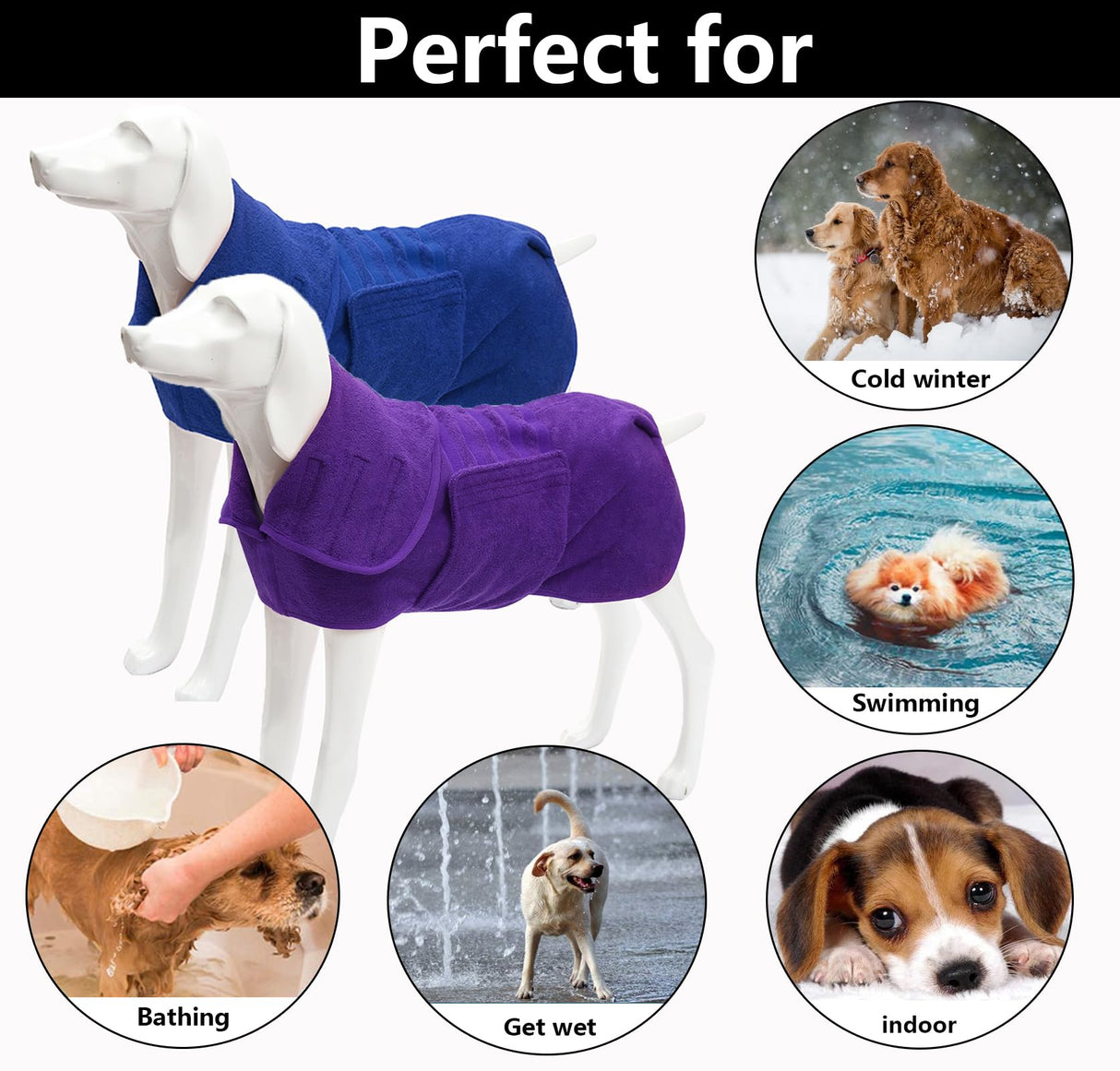 Geyecete 2 Pack Dog Drying Coat Dry Fast Dog Bag Dog Bathrobe Towel,Microfibre Fast Drying Super Absorbent Pet Dog Cat Bath Robe Towel Blue/Purple-XL