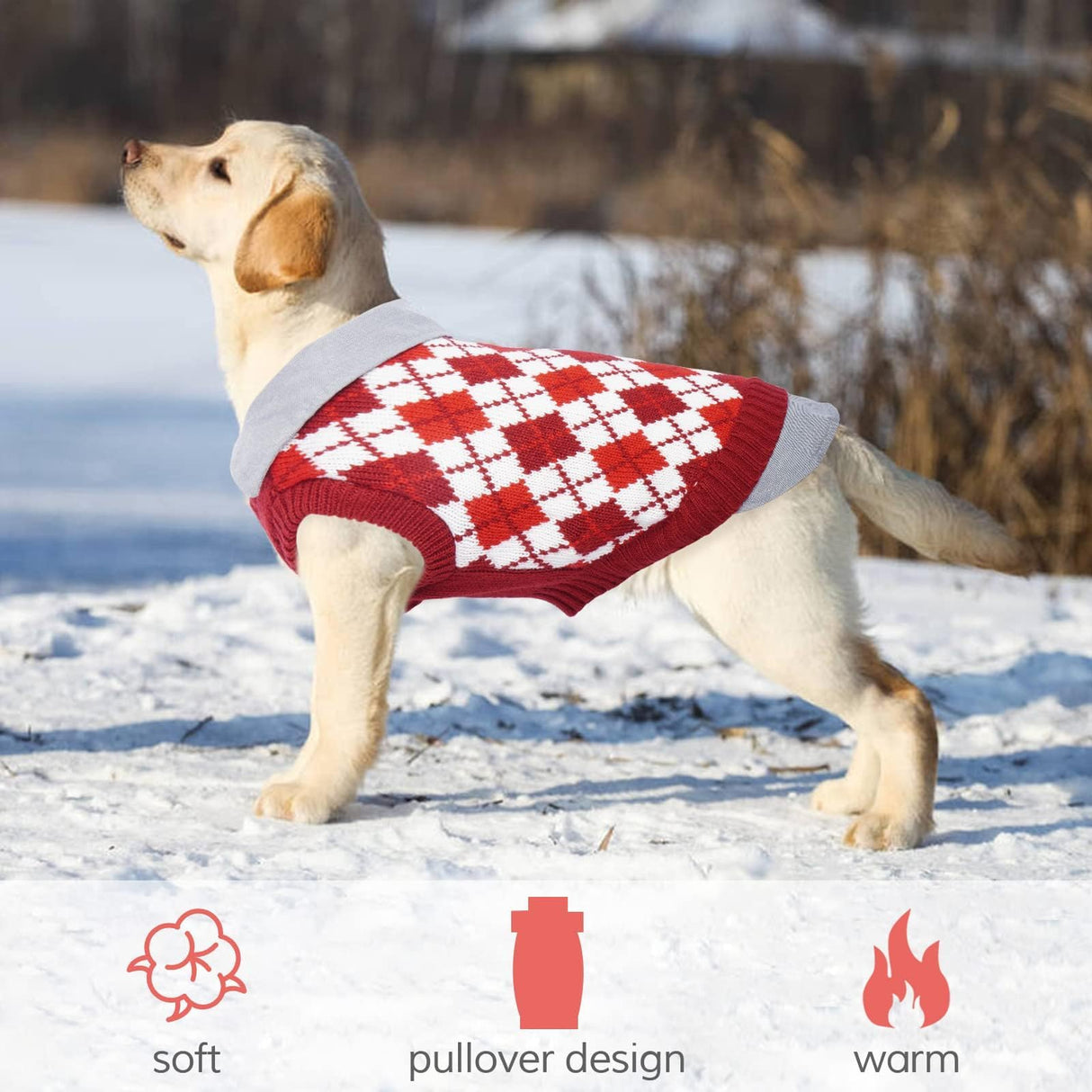 Kuoser Dog Sweater Plaid Dog Sweaters with Harness Hole, Polo Design Puppy Knitwear Fall Winter Sweater for Extra Small Dogs, Pet Cold Weather Clothes Warm Doggie Pullover Sweatshirt, Red XS