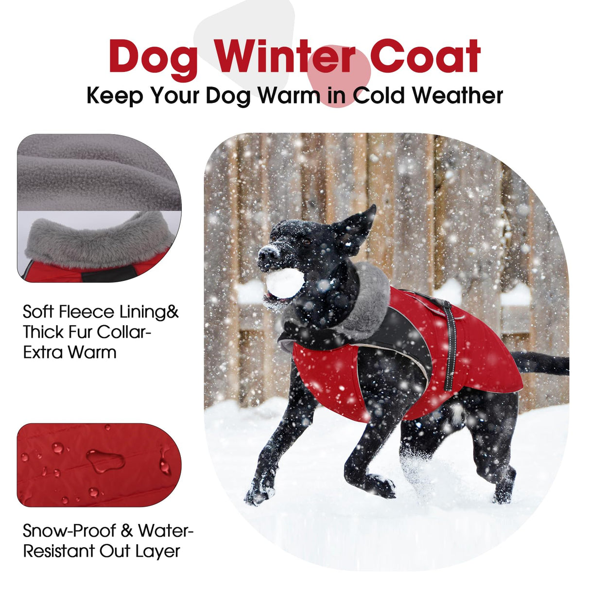 Nanaki Warm Dog Coats for Winter, Fleece Lined Furry Collar, Waterproof Reflective Dog Snowsuit with Leash Hole for Outdoor Walking Hunting, Easy On Cold Weather Puppy Jacket Vest, Beagle, Red L