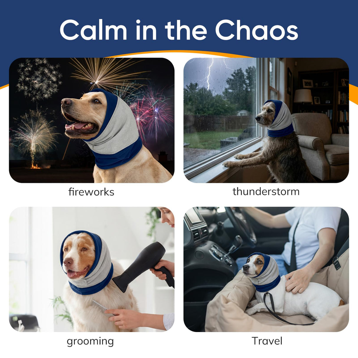 Dog Calming Hoodie for Anxiety Relief, Noise Cancelling, Triple-Layer Ear Muffs Protection Wrap with Silent Velcro; Essential During Grooming, Thunder, Fireworks or Hematoma (Blue,S)