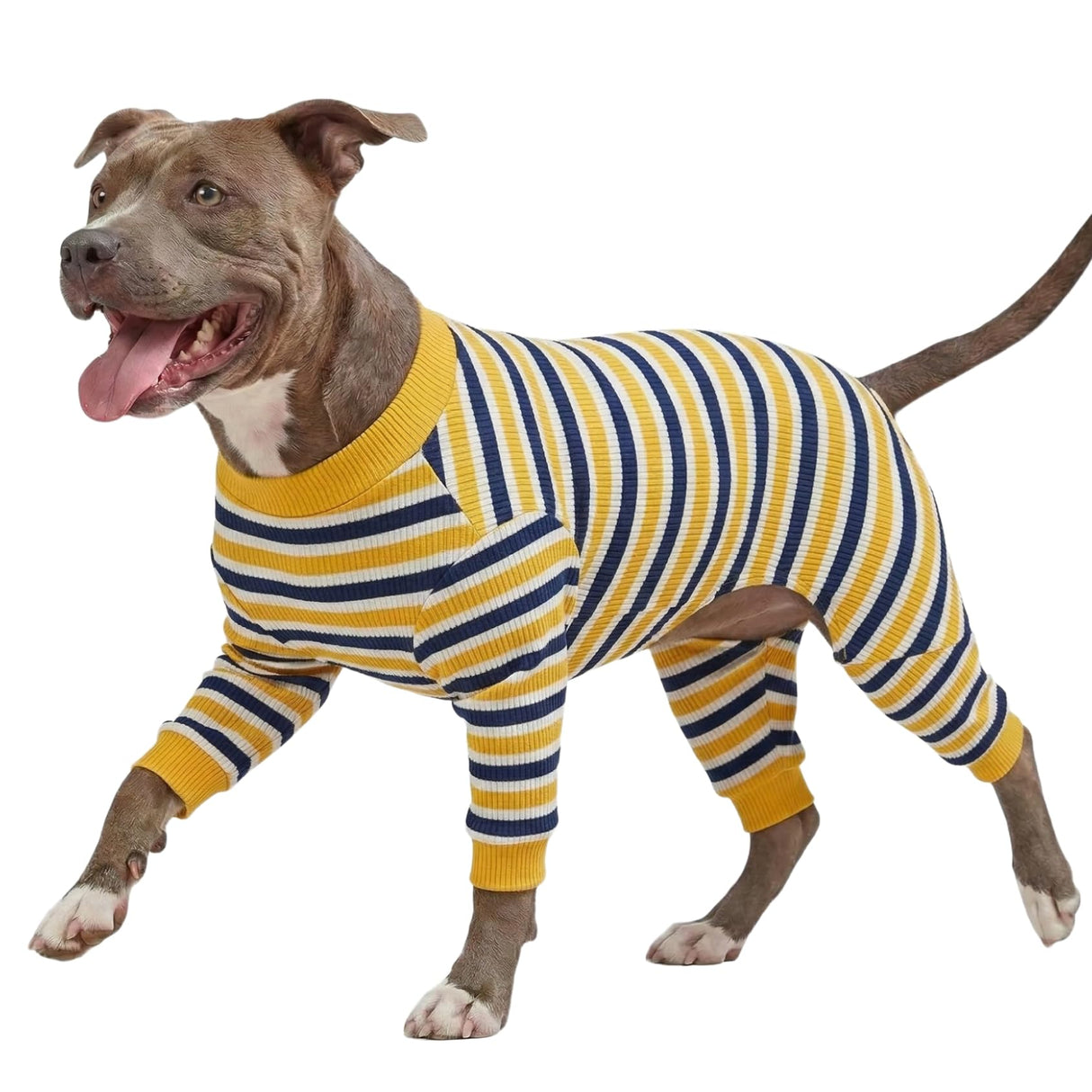 LovinPet Big Dog Pajamas, Cotton Black and Yellow Stripe Dog Shirt, Full Coverage Dog Onesie, Pet Pajamas for Dogs, Stop Shedding for Dogs, Pet PJ's, 3XL