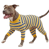 LovinPet Big Dog Pajamas, Cotton Black and Yellow Stripe Dog Shirt, Full Coverage Dog Onesie, Pet Pajamas for Dogs, Stop Shedding for Dogs, Pet PJ's, 3XL