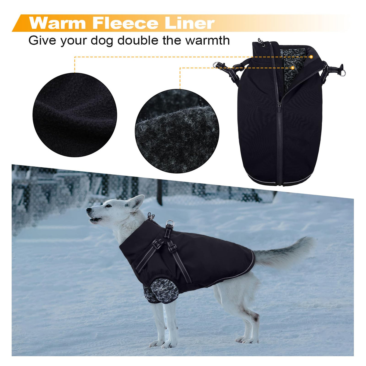Lelepet Dog Coat 3 in 1 Waterproof Dog Winter Jacket with Harness Built in Windproof Snow Jakcet with Detachable Fleece Sweater Lining Reflective Thermal Cold Weather Coats for Small Medium Large Dogs