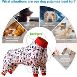 LovinPet Large Dog Outfit - Space Snow Prints, Lightweight Pullover Large Puppy Pajamas, Full Coverage Dog Pjs, Pitbull Onesie, Pet Pajamas for Dogs, Pitbull Clothes, White 3XL