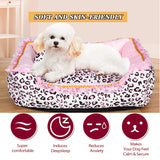 Gigreinc Dog Bed for Small Dogs - Cute Pink Leopard Dog Bed,Cat Beds for Indoor Cats Washable - Square Shape Cat Dog Sofa Bed Pet House Nest Cave(M, 20.8"L x 18"W x 5.5"）