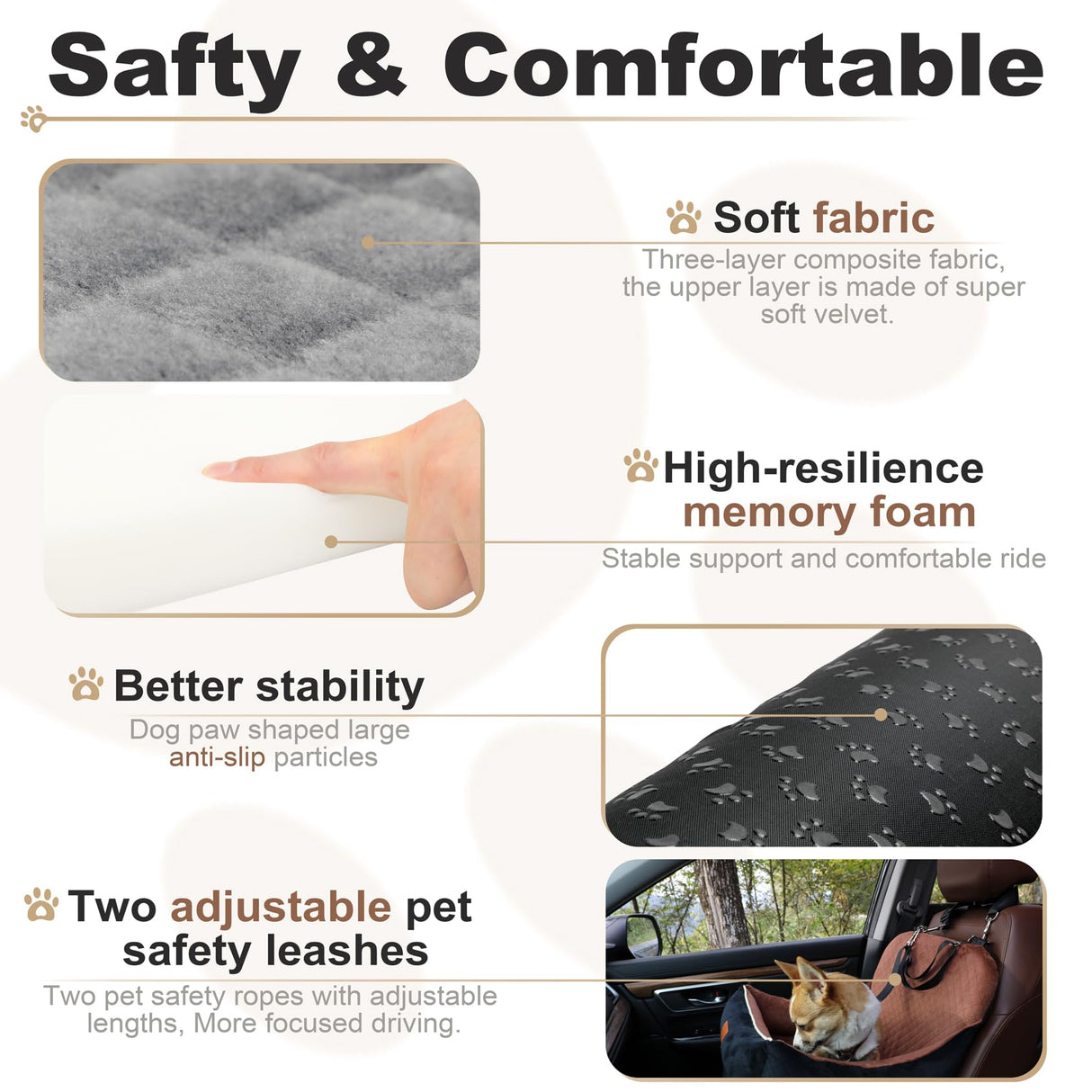 Car Dog Booster Seat,Interior Height 7 Inches Elevated for Small Dog up to 35 lbs,Pet Car Travel Safety Seat with 2 Safety Leashes,Storage Pockets,Fully Detachable and Easy to Install(Lookout-Black)