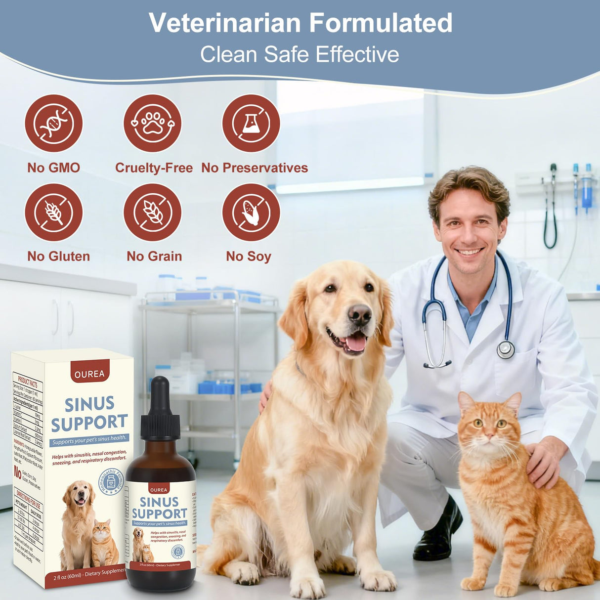 Nasal Congestion Relief Drops for Cats & Dogs, Sinus & Respiratory Support Supplement, Helps Soothe Seasonal Nose Discomfort & Maintain Clear Breathing, Immune Support